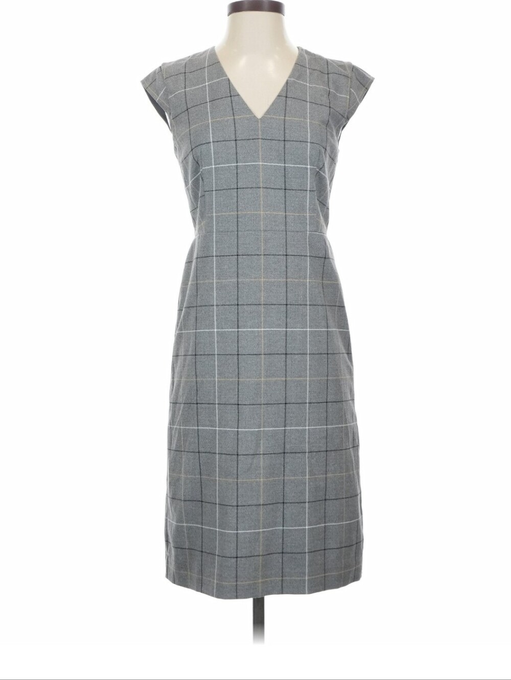 NWT Ann Taylor Grey Plaid V-Neck Midi Sheath Dress - Picture 1 of 2
